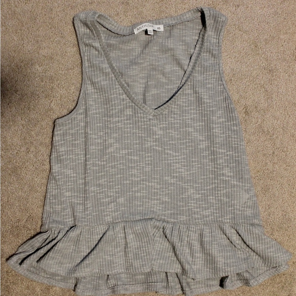 Anthropologie Light Gray Ruffled Tank Top